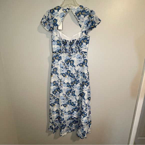 FLORET STUDIOS Floral Flutter Sleeve Sundress on White Blue Floral Small - Picture 5 of 9